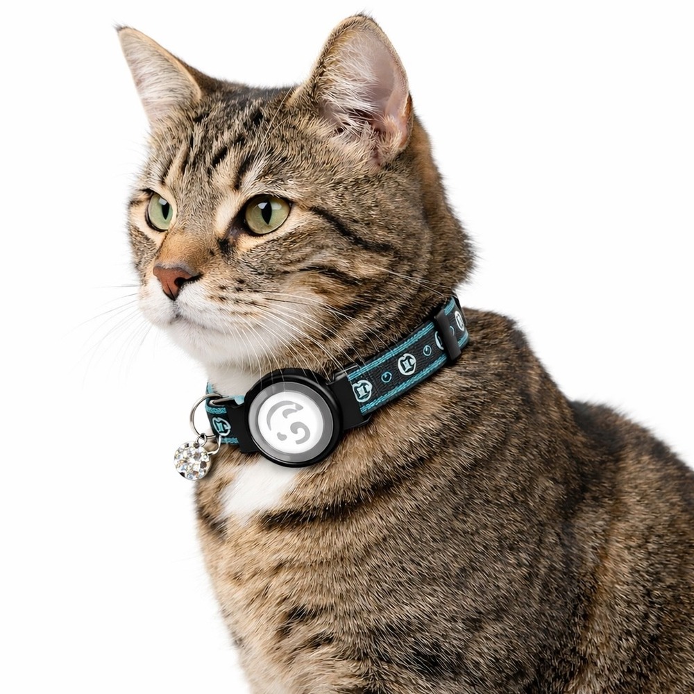 AirTag Cat Collar Waterproof Kitten XS 7-9" Green Black Breakaway Safety Bell